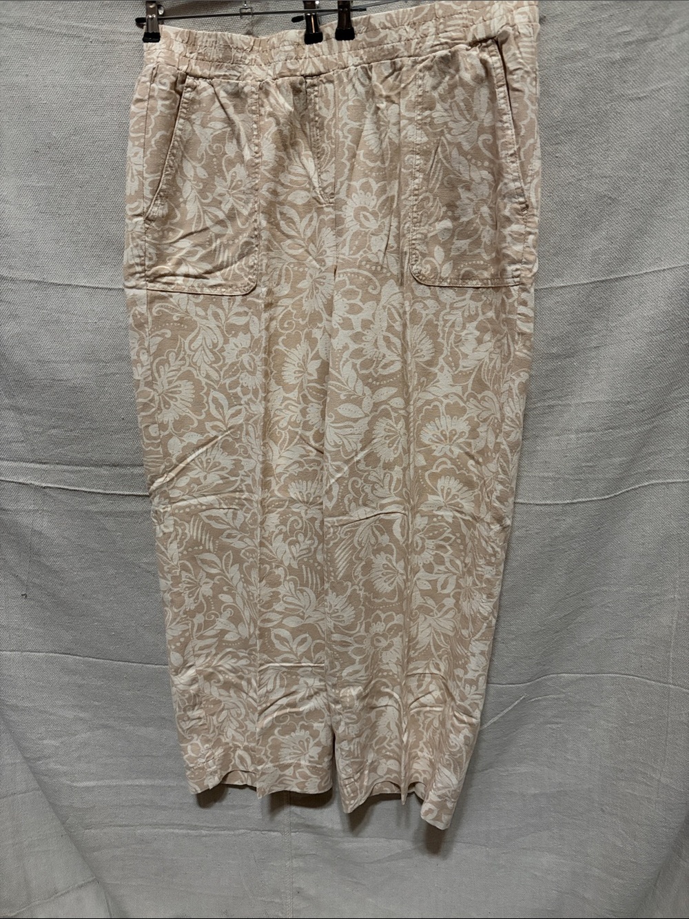 Rafaella Beige Floral Midi Skirt with Patch Pockets